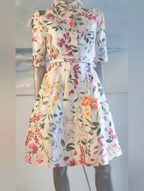 $2390 NEW W. TAG OSCAR DE LA RENTA  SILK LINED FLORAL RUNWAY MIDI DRESS 10 L
